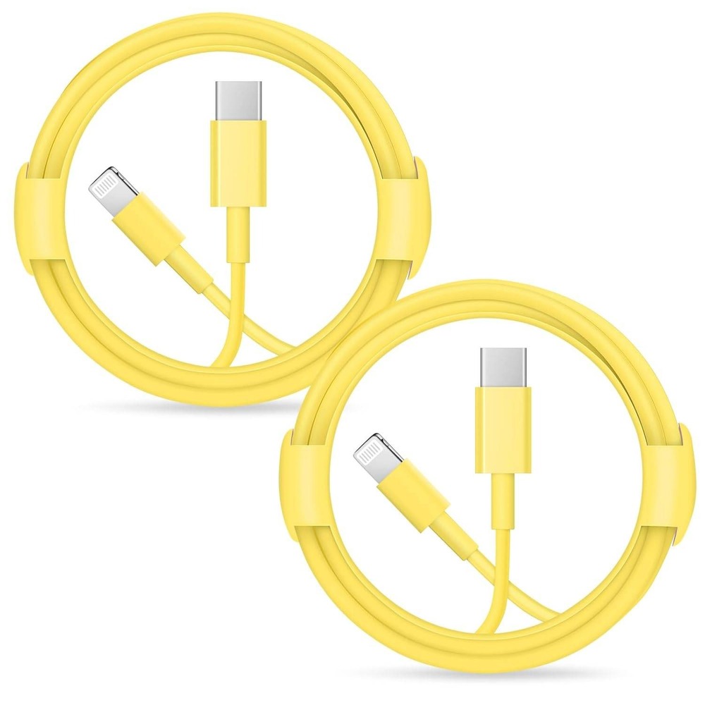 2 Pack Yellow USB-C to Lightning Cable MFi Certified PD Fast Charging Data Cord